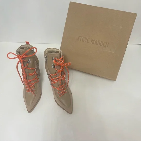 Steve Madden Kare Lace-Up Boot In Sand Multi Color - New In Box - Reemoly